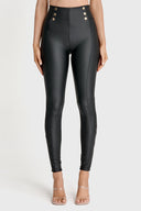 WRUP Faux Leather with Button Detail - Super High Waisted - Full Length - Black