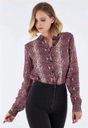 Bodysuit with Collared Shirt - Red Snake Print