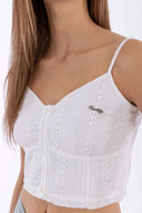 Cropped Singlet with buttons - White