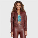 Faux Leather Jacket - Brown