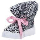 Puff Boots with Fleece Lining - Black + White Leopard