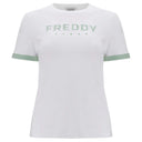 T Shirt with Striped Trim - White + Green