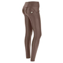 WRUP 3 Button Faux Leather - Mid Rise - Full Length - Chocolate