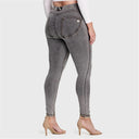 WRUP Curvy Denim - High Waisted - Full Length - Grey + Yellow Stitching