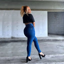 WRUP Curvy Denim - Zip High Waisted - Full Length - Cobalt Blue + Blue Stitching