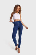 WRUP Denim - High Waisted - Full Length - Dark Blue + Yellow Stitching