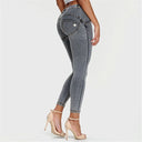 WRUP Denim - Mid Rise - 7/8 Length - Grey + Yellow Stitching