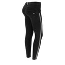 WRUP Denim with Crystal Band - Mid Rise - 7/8 Length - Black + Black Stitching