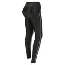 WRUP Faux Leather with Rhinestones - 3 Button Mid Waist - Full Length - Black