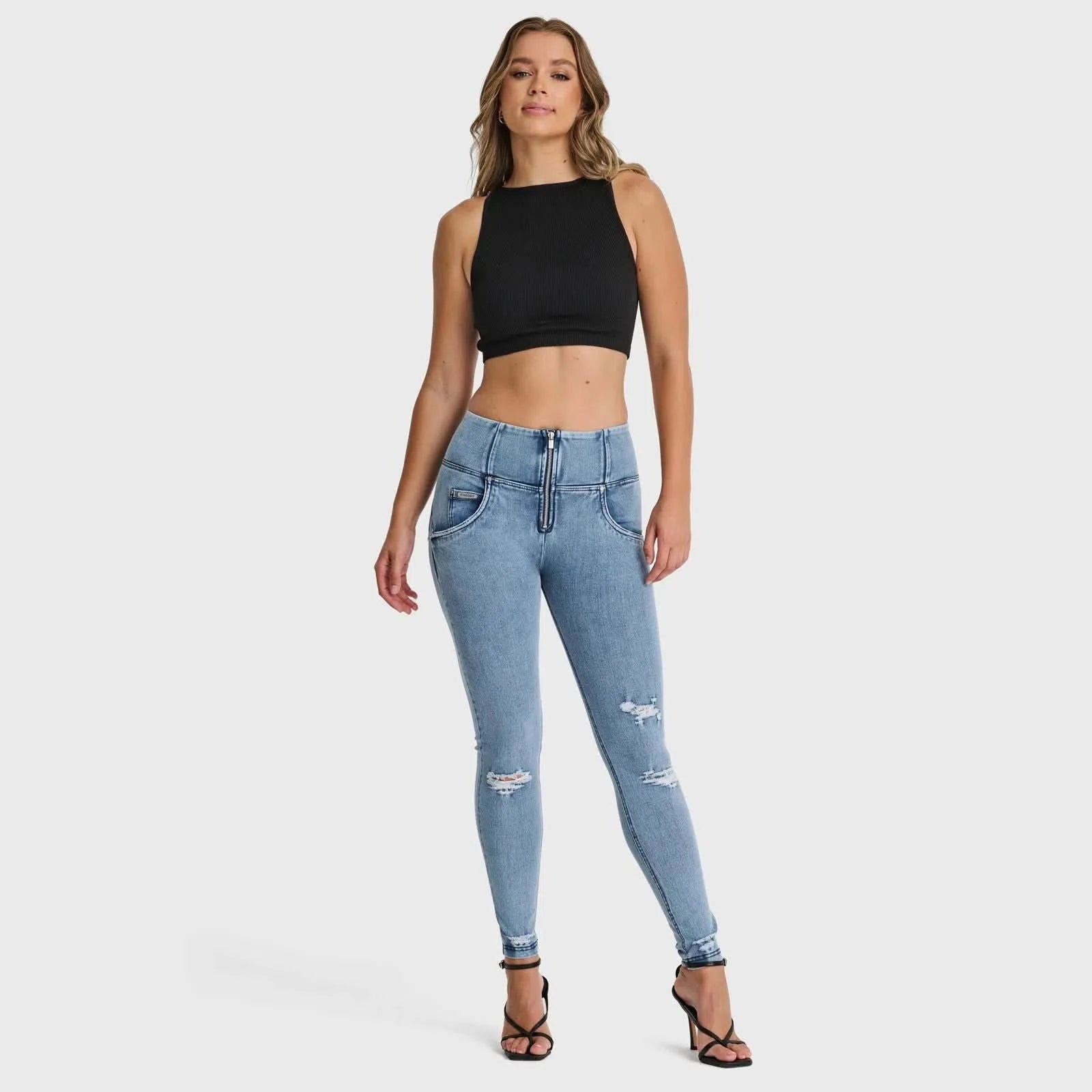 WRUP SNUG Distressed Jeans High Waisted Full Length Light