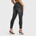 WRUP SNUG Jeans - High Waisted - 7/8 Length - Black + Black Stitching