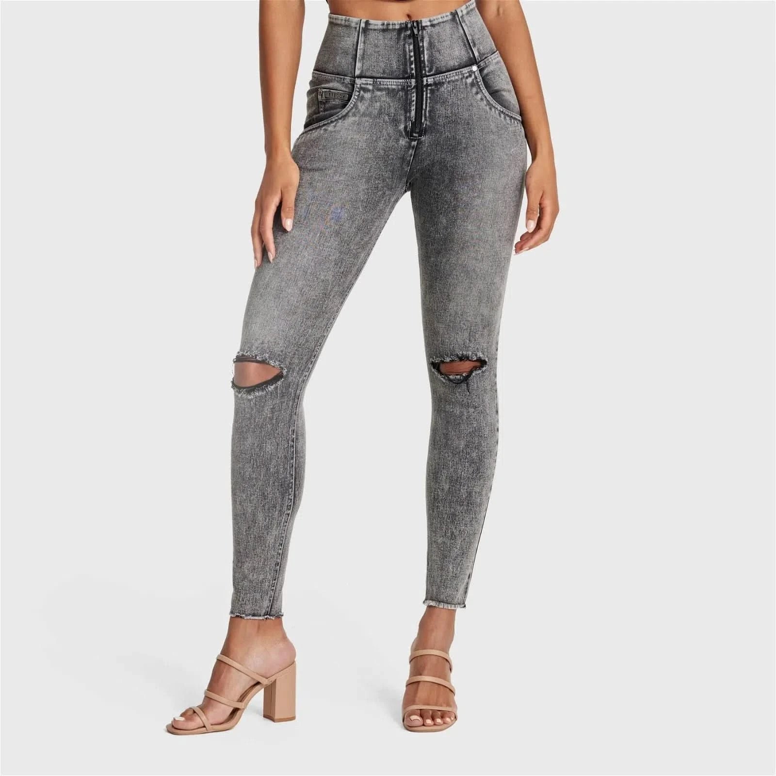 WRUP SNUG Ripped Jeans High Waisted Full Length Grey