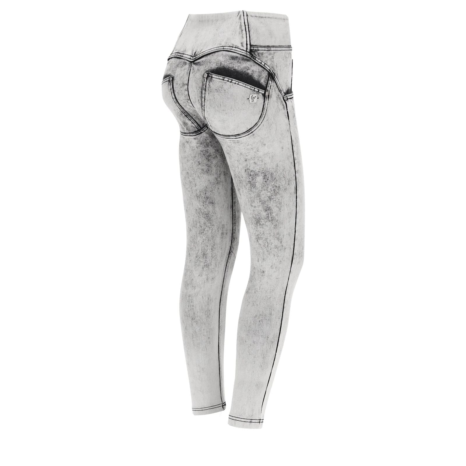 WR.UP® SNUG Jeans - High Waisted - 7/8 Length - Acid Wash Grey + Black Stitching 1