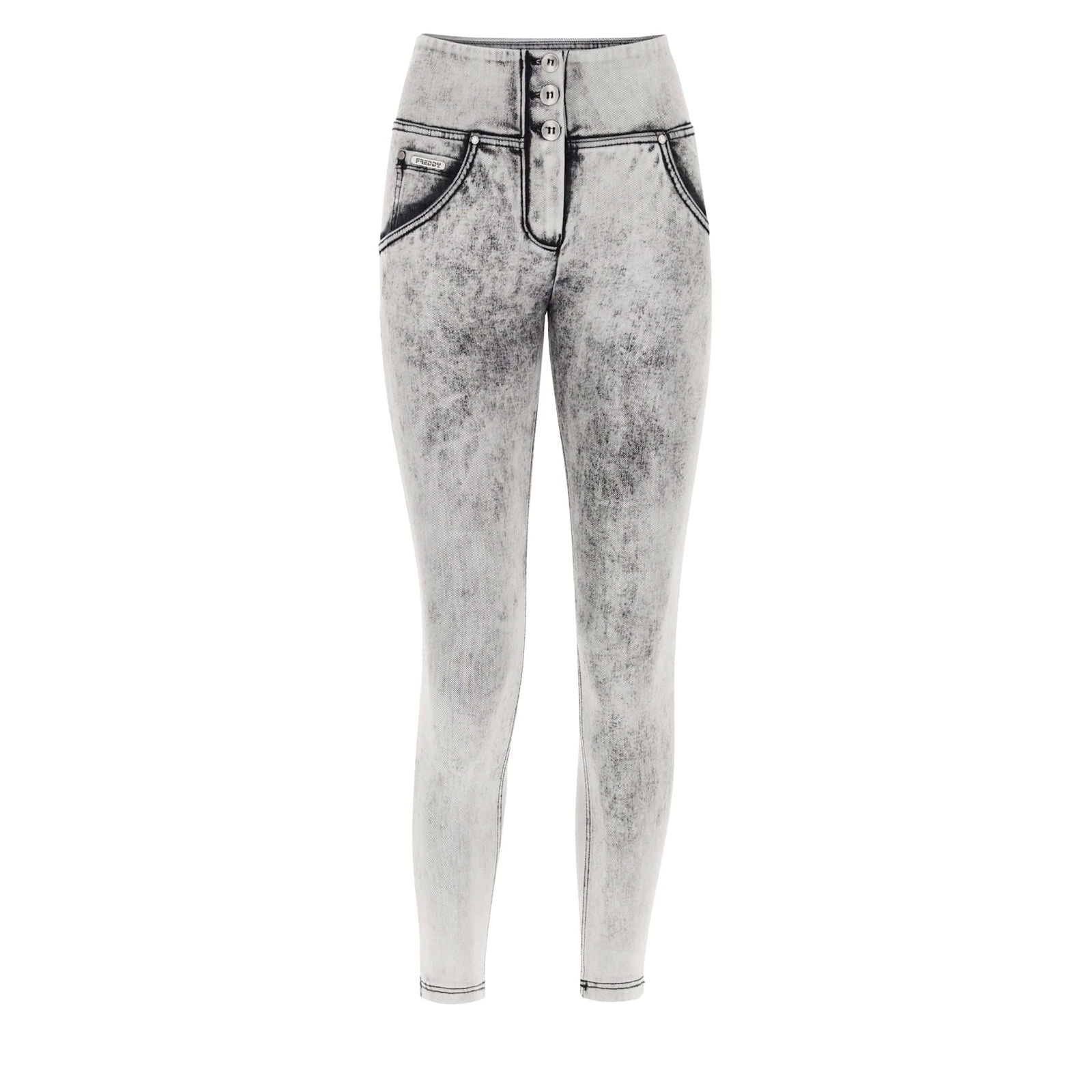 WR.UP® SNUG Jeans - High Waisted - 7/8 Length - Acid Wash Grey + Black Stitching 2