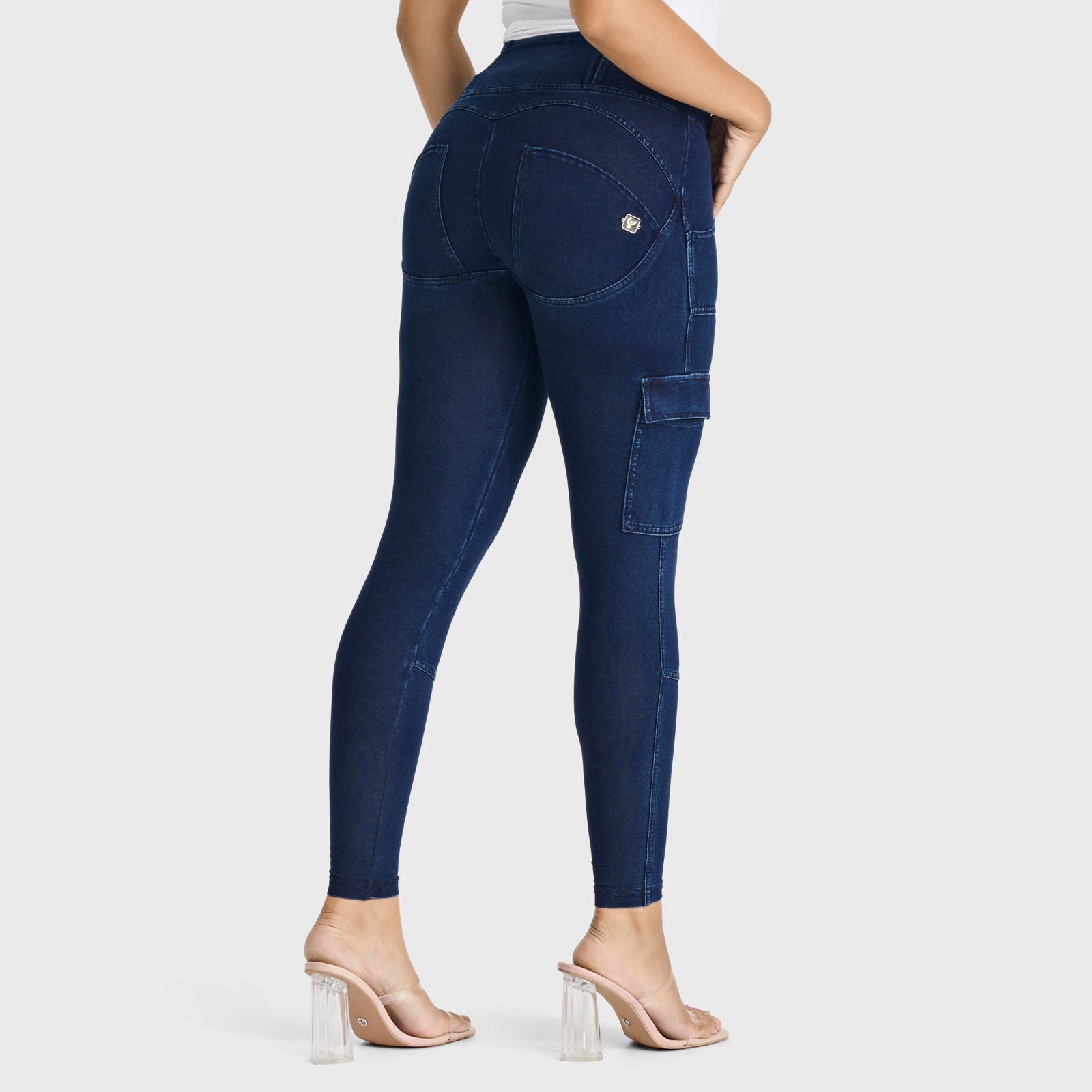 WR.UP® Cargo Denim - High Waisted - 7/8 Length - Dark Blue + Blue Stitching 1