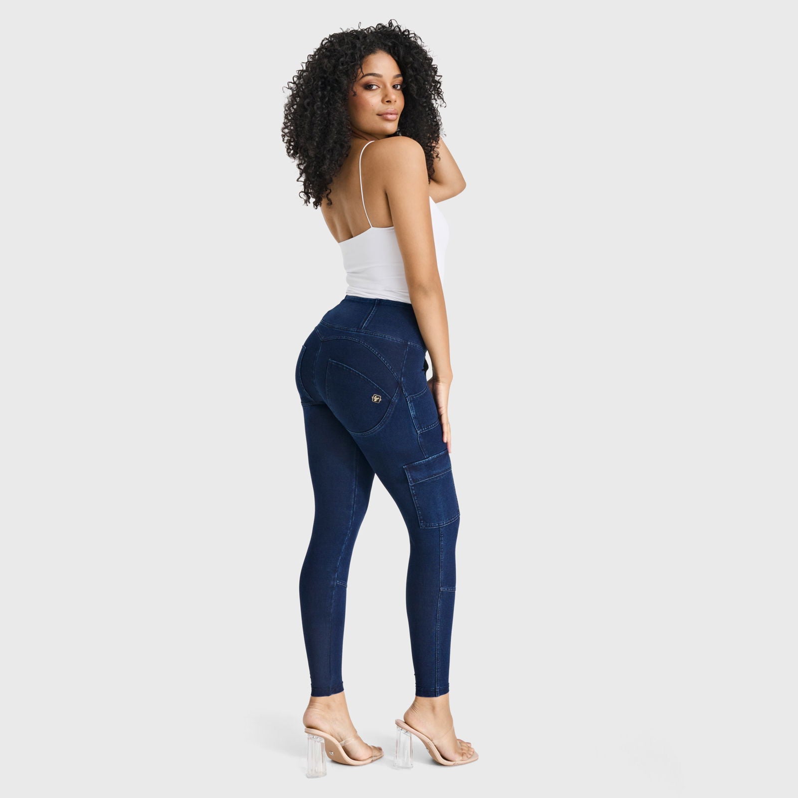 WR.UP® Cargo Denim - High Waisted - 7/8 Length - Dark Blue + Blue Stitching 3