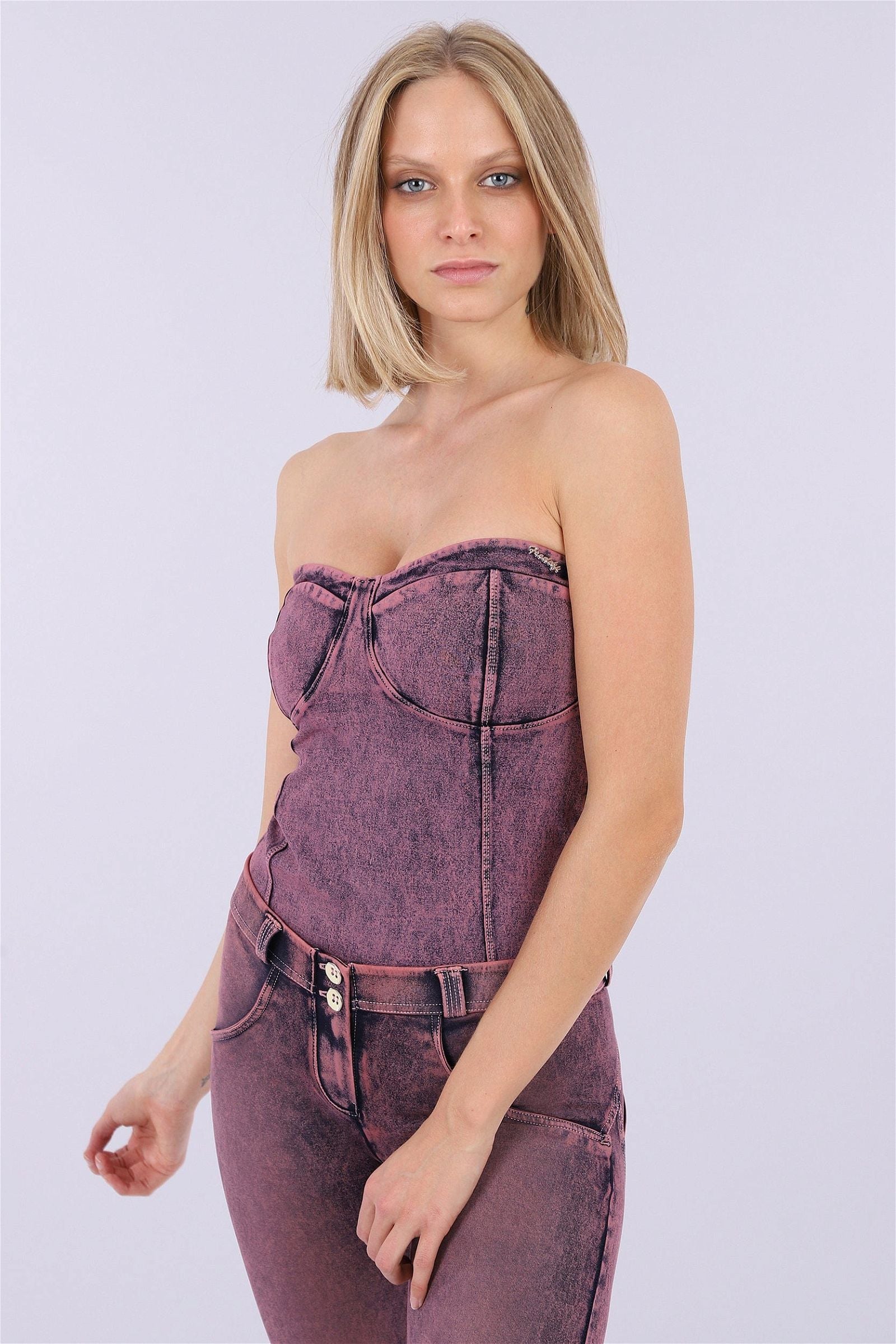 Bodysuit acid washed denim effect - Pink Marmorized Denim 1