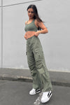 Cargo Trousers - High Waisted - Full Length - Military Green 1