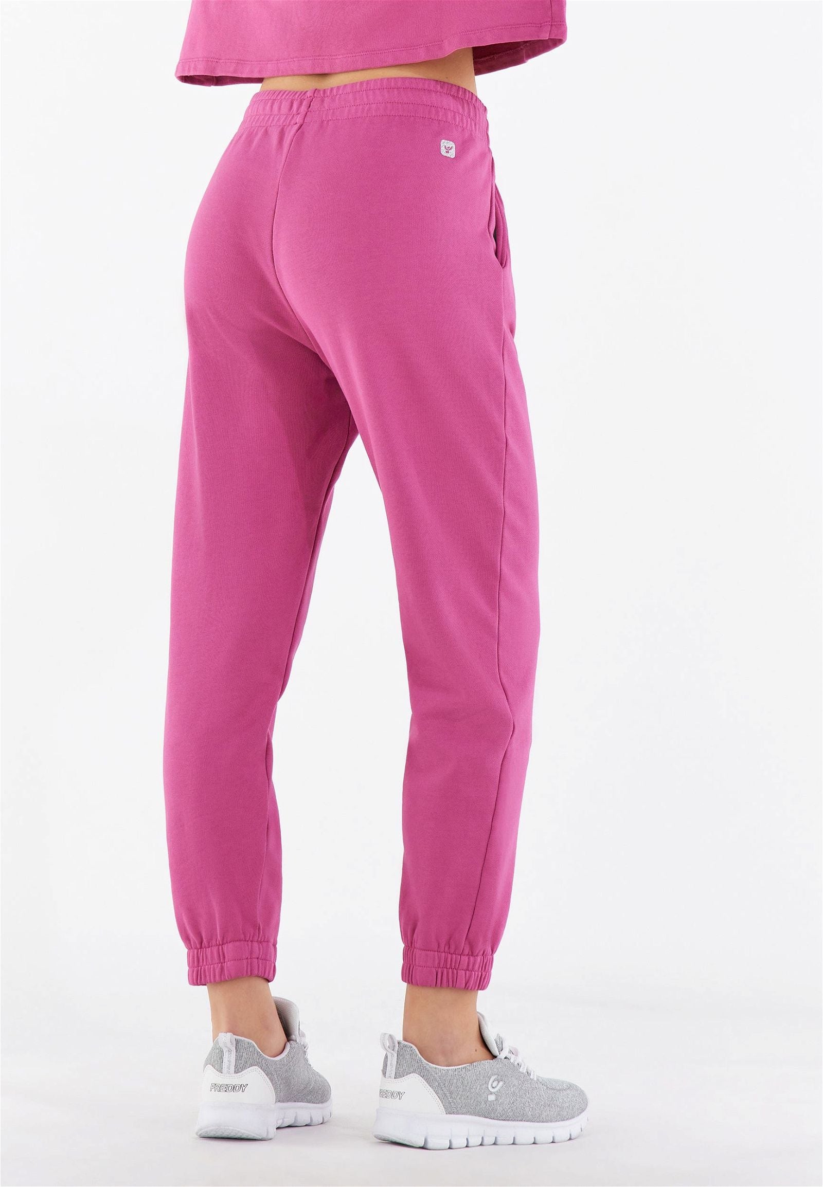 Cotton Terry Joggers - High Waist - Full Length - Candy Pink - Freddy UK