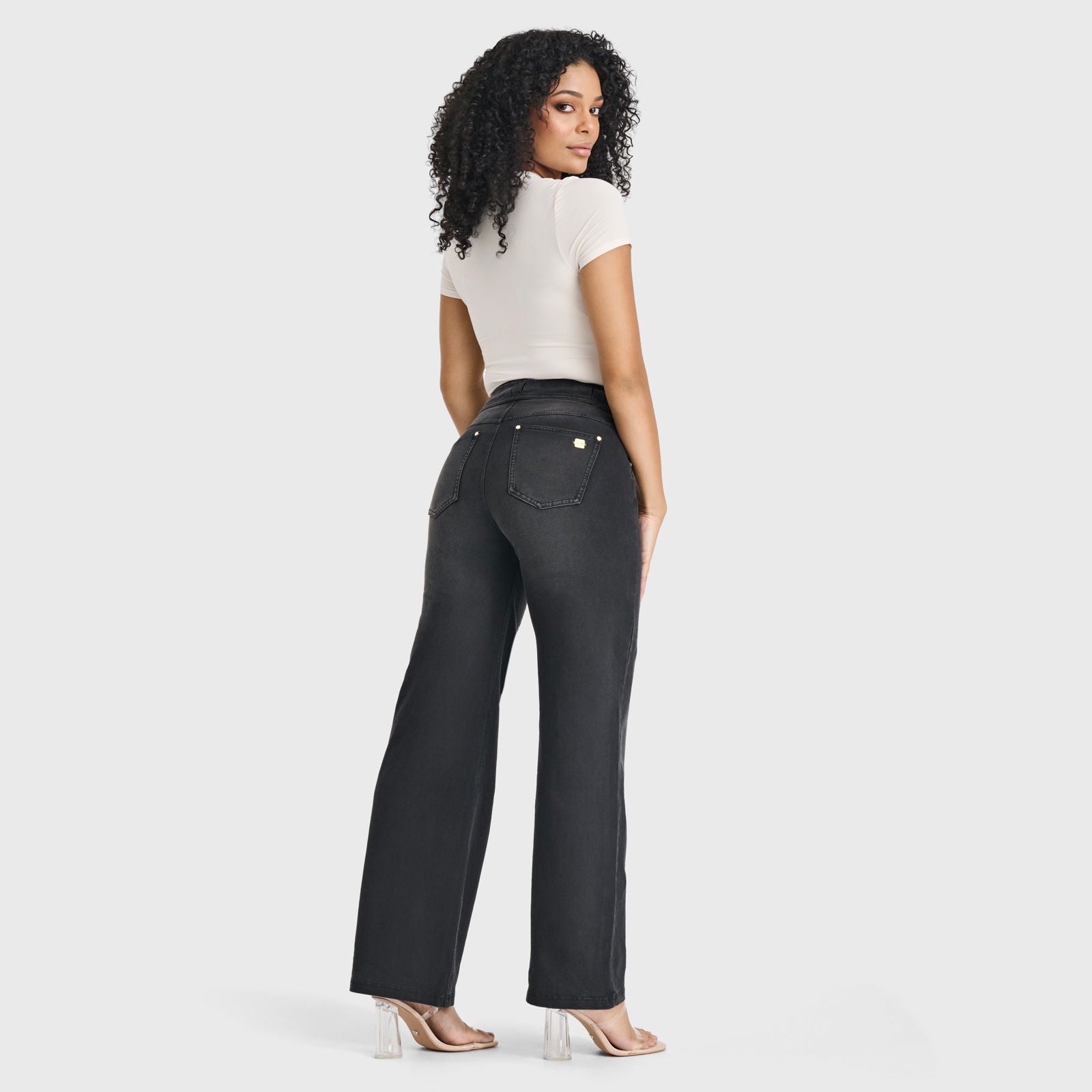 N.O.W® Denim Limited Edition - High Waisted - Wide Leg - Black + Black Stitching 3