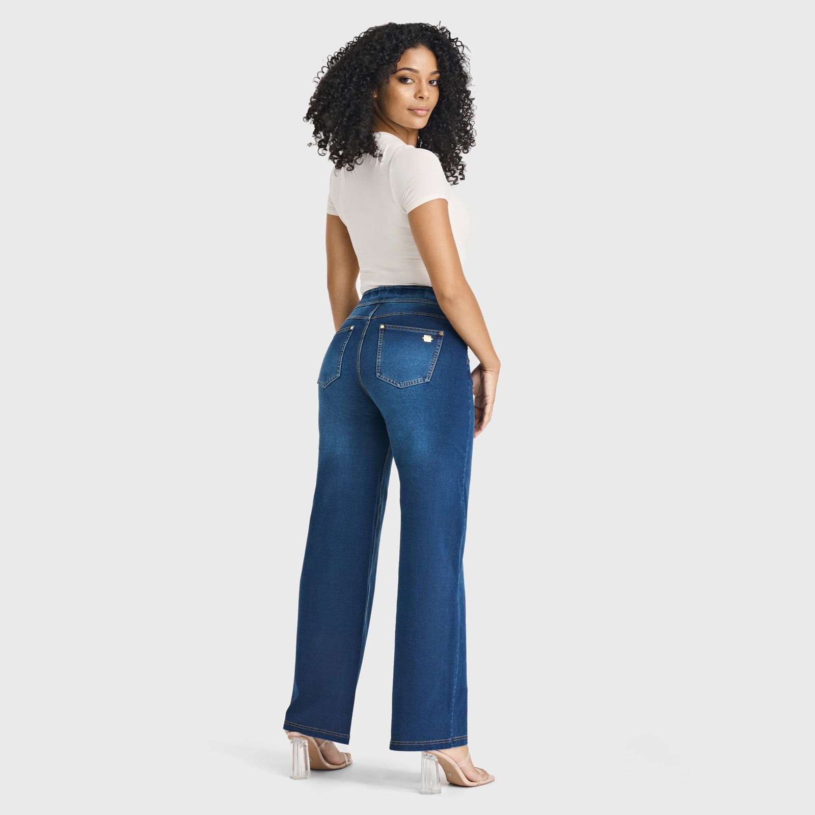 N.O.W® Denim Limited Edition - High Waisted - Wide Leg - Dark Blue + Yellow Stitching 3