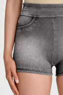 NOW Denim - High Waisted - Shorts - Grey + Black Stitching