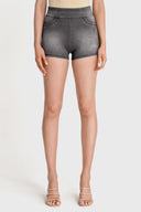NOW Denim - High Waisted - Shorts - Grey + Black Stitching