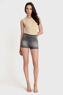 NOW Denim - High Waisted - Shorts - Grey + Black Stitching