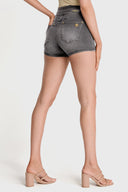 NOW Denim - High Waisted - Shorts - Grey + Black Stitching