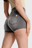NOW Denim - High Waisted - Shorts - Grey + Black Stitching