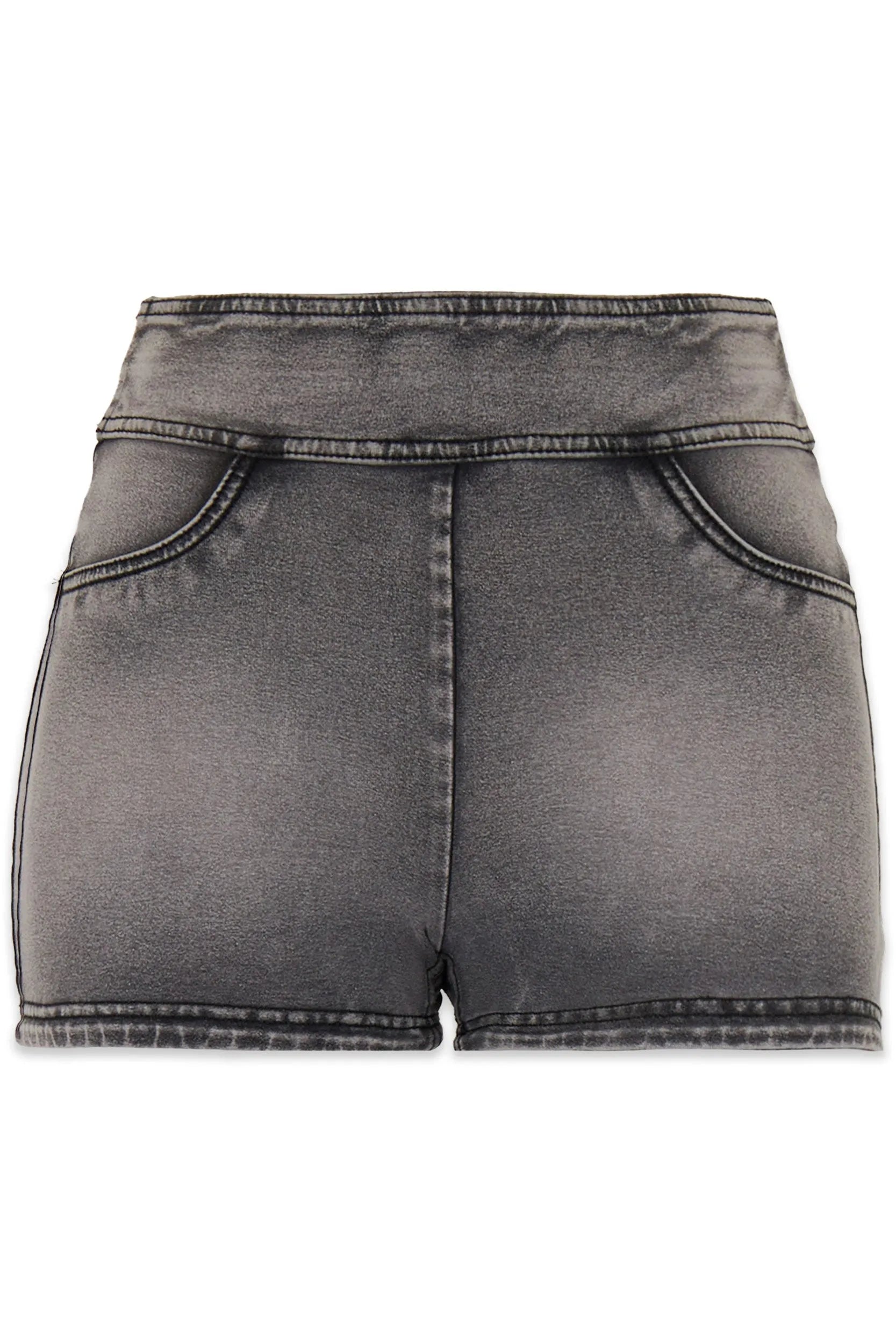 NOW Denim - High Waisted - Shorts - Grey + Black Stitching 2