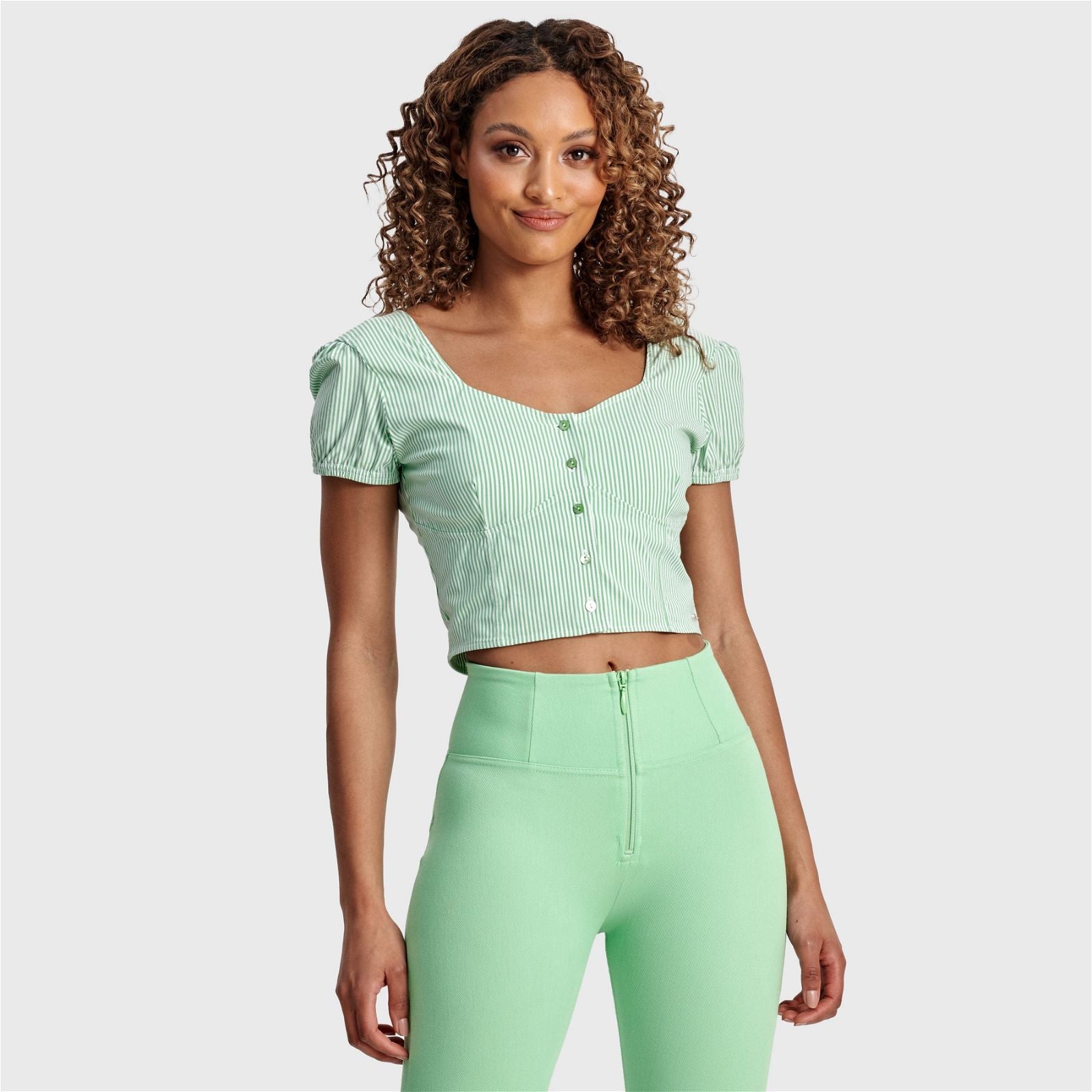 Pinstripe Crop - White + Green 1