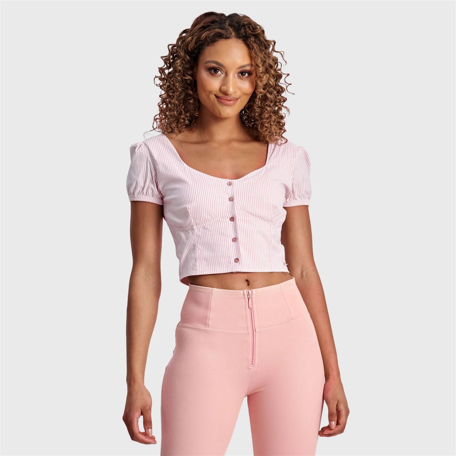 Pinstripe Crop - White + Pink 1