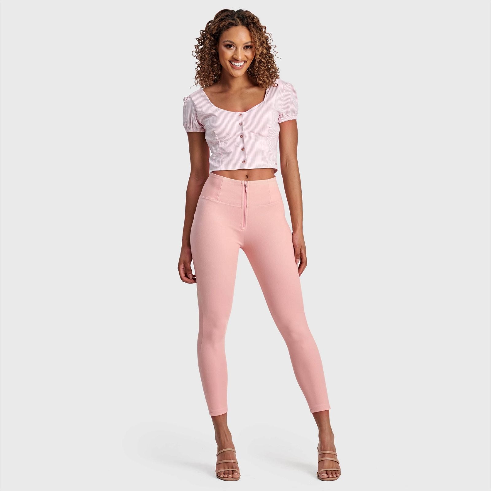 Pinstripe Crop - White + Pink 3