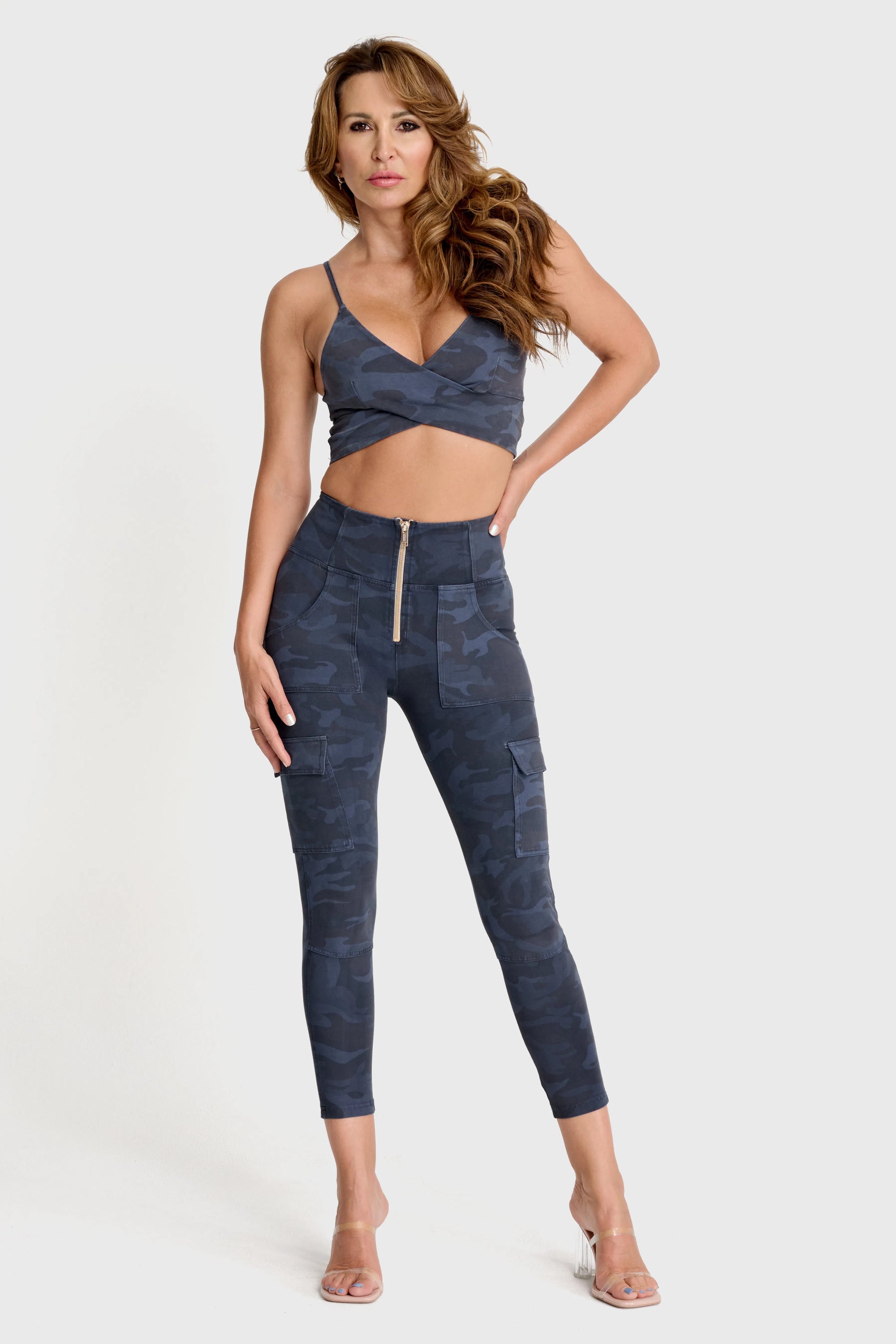 WRUP Cargo Fashion - High Waisted - 7/8 Length - Navy Blue Camo 3