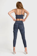 WRUP Cargo Fashion - High Waisted - 7/8 Length - Navy Blue Camo