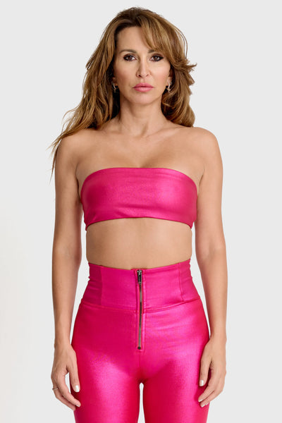 Metallic Strapless Bandeau - Hot Pink