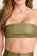 Metallic Strapless Bandeau - Olive Green
