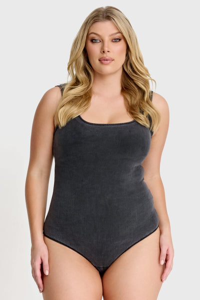 Scoop Neck Bodysuit - Black Denim