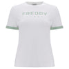 T Shirt with Striped Trim - White + Green 1