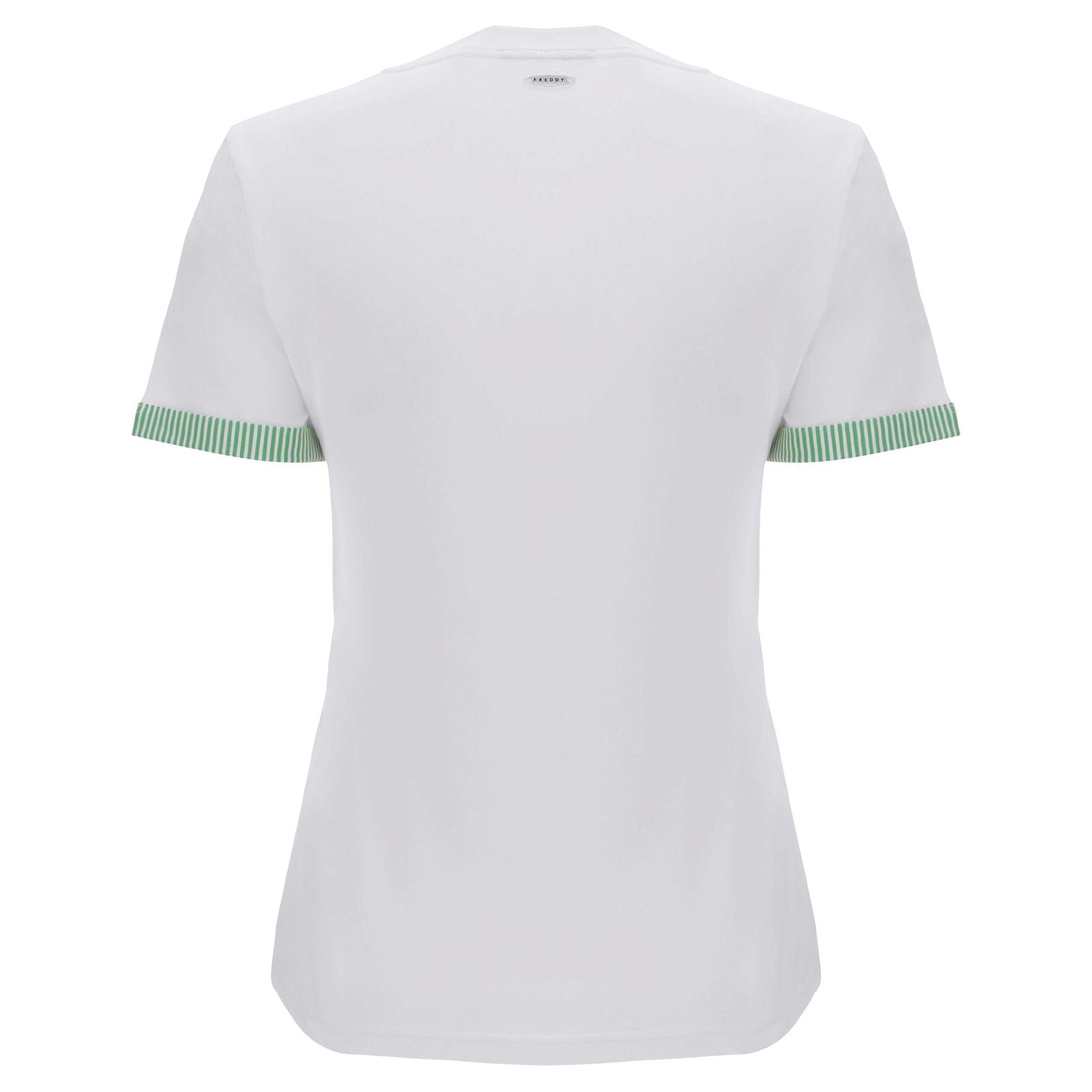 T Shirt with Striped Trim - White + Green 2