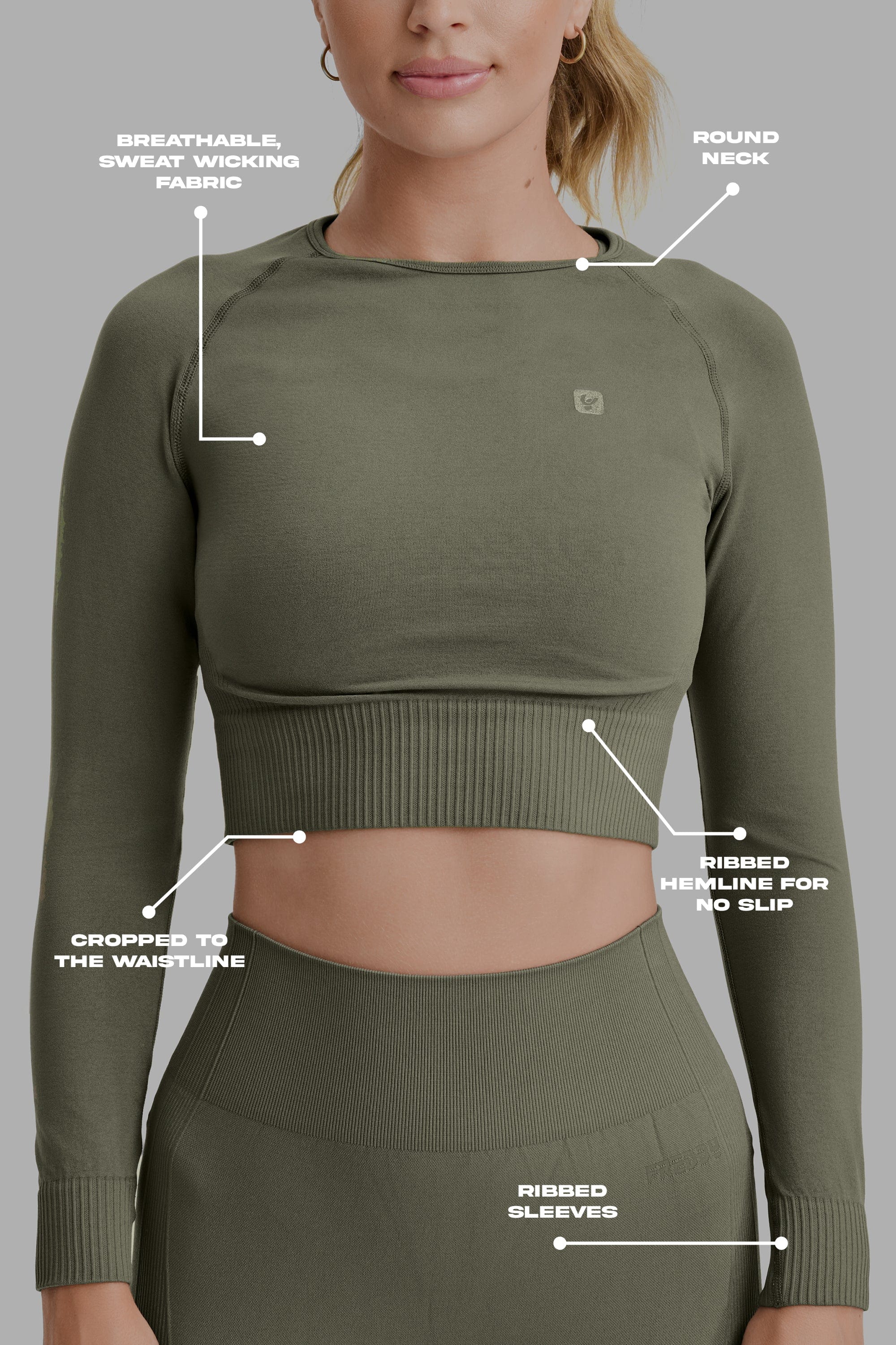 Seamless Cropped Long Sleeved - Military Green 2