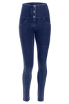 WR.UP® Denim with Micro Studs - 3 Button High Waisted - Full Length - Dark Blue + Blue Stitching 1