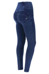 WR.UP® Denim with Micro Studs - 3 Button High Waisted - Full Length - Dark Blue + Blue Stitching 2