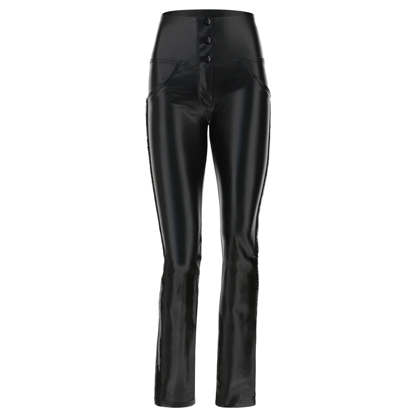 WR.UP® Faux Leather with Sequins - High Waist - Straight Leg - Black 1