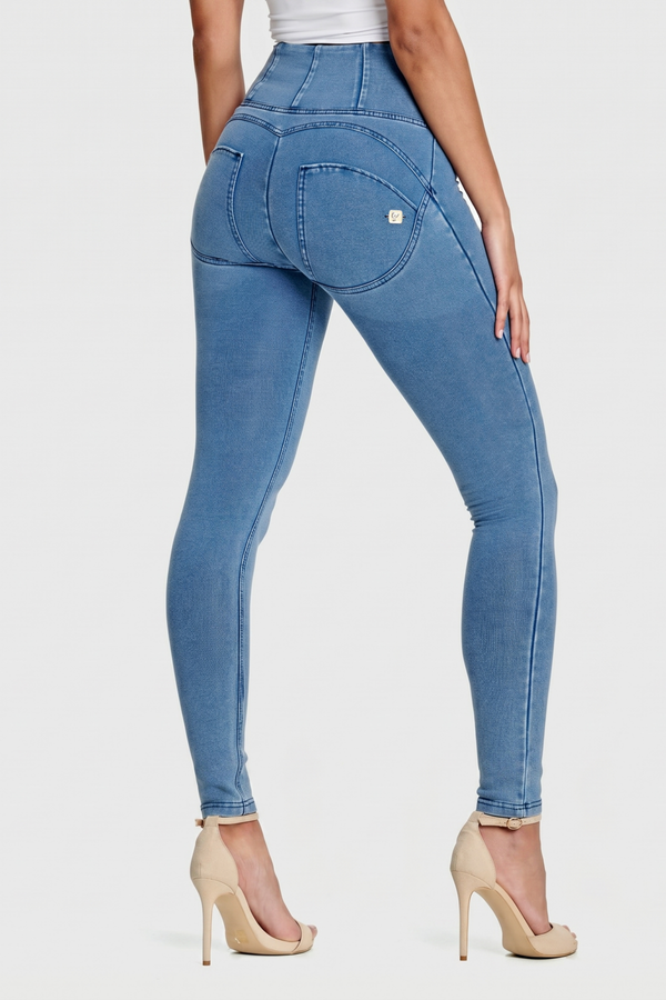 WRUP Denim - High Waisted - Full Length - Light Blue + Blue Stitching