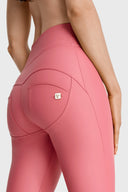 WRUP Faux Leather with Button Detail - Super High Waisted - Full Length - Rosey Pink