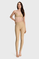 WRUP Faux Leather with Button Detail - Super High Waisted - Full Length - Sand