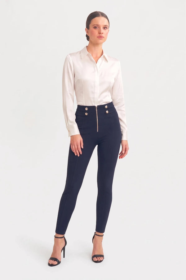 WRUP Military Button Detail Fashion - High Waisted - 7/8 Length - Deep Blue