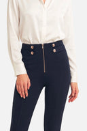 WRUP Military Button Detail Fashion - High Waisted - 7/8 Length - Deep Blue